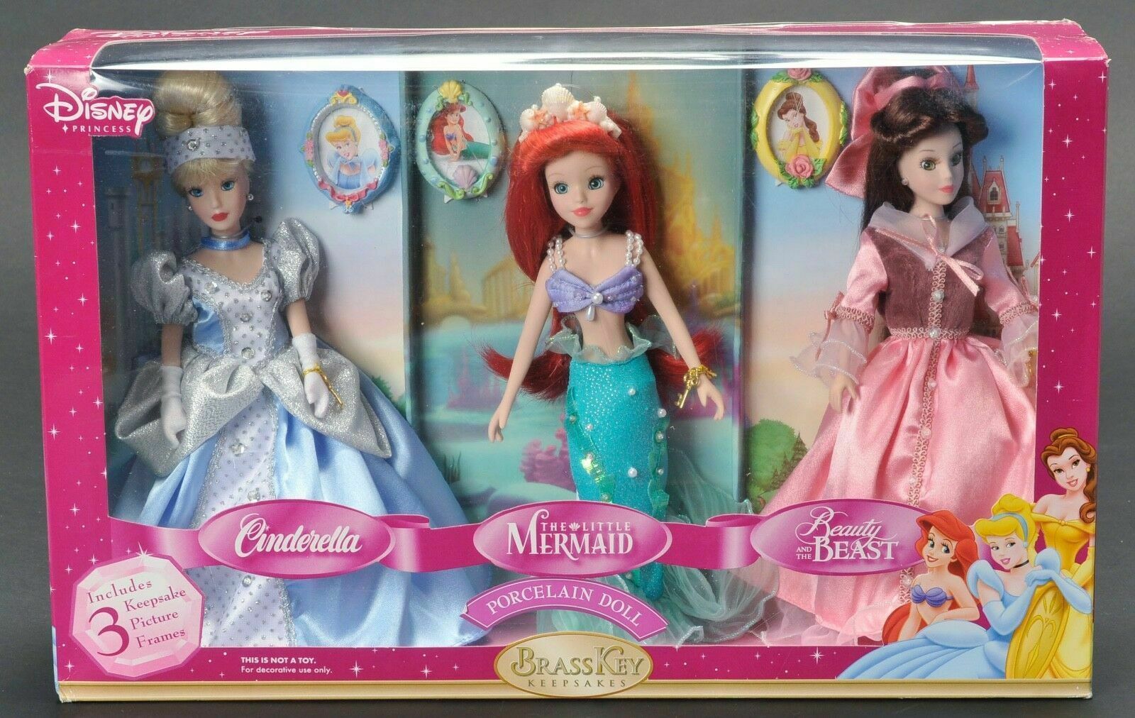 Disney Princess Brass Key Keepsakes 3 Porcelain Dolls ArielBelle