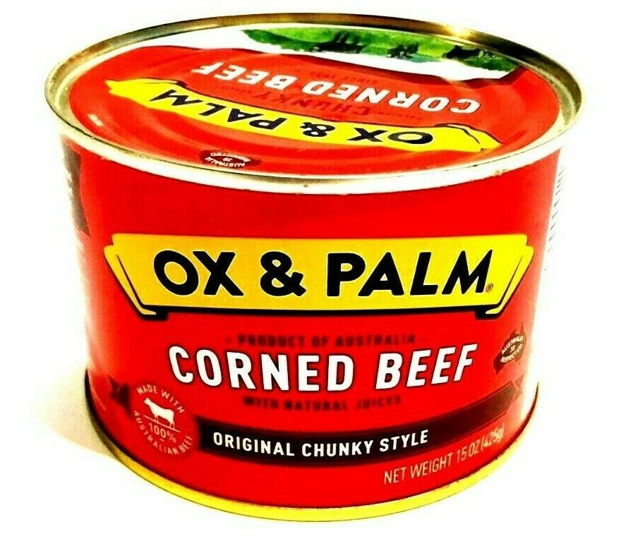 OX & Palm Corned Beef with Juices Original Chunky style 15 oz ( Pack of 24 ) Tinned, Jarred OX & Palm Corned Beef with Juices Original Chunky style 15 oz ( Pack of 24 ) Tinned, Jarred