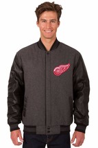 Detroit Red Wings Wool & Leather Reversible Jacket with 2 Front Logos Gray - $219.99