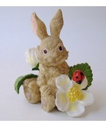 Bunny Rabbit White Flower Statue Figurine Easter Painted Lady Bug Yellow... - $15.00