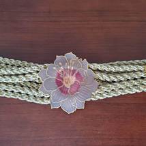 Vintage Rope Belt with Cloisonne Floral Buckle, 1970s Boho Retro Enamel Flower image 5