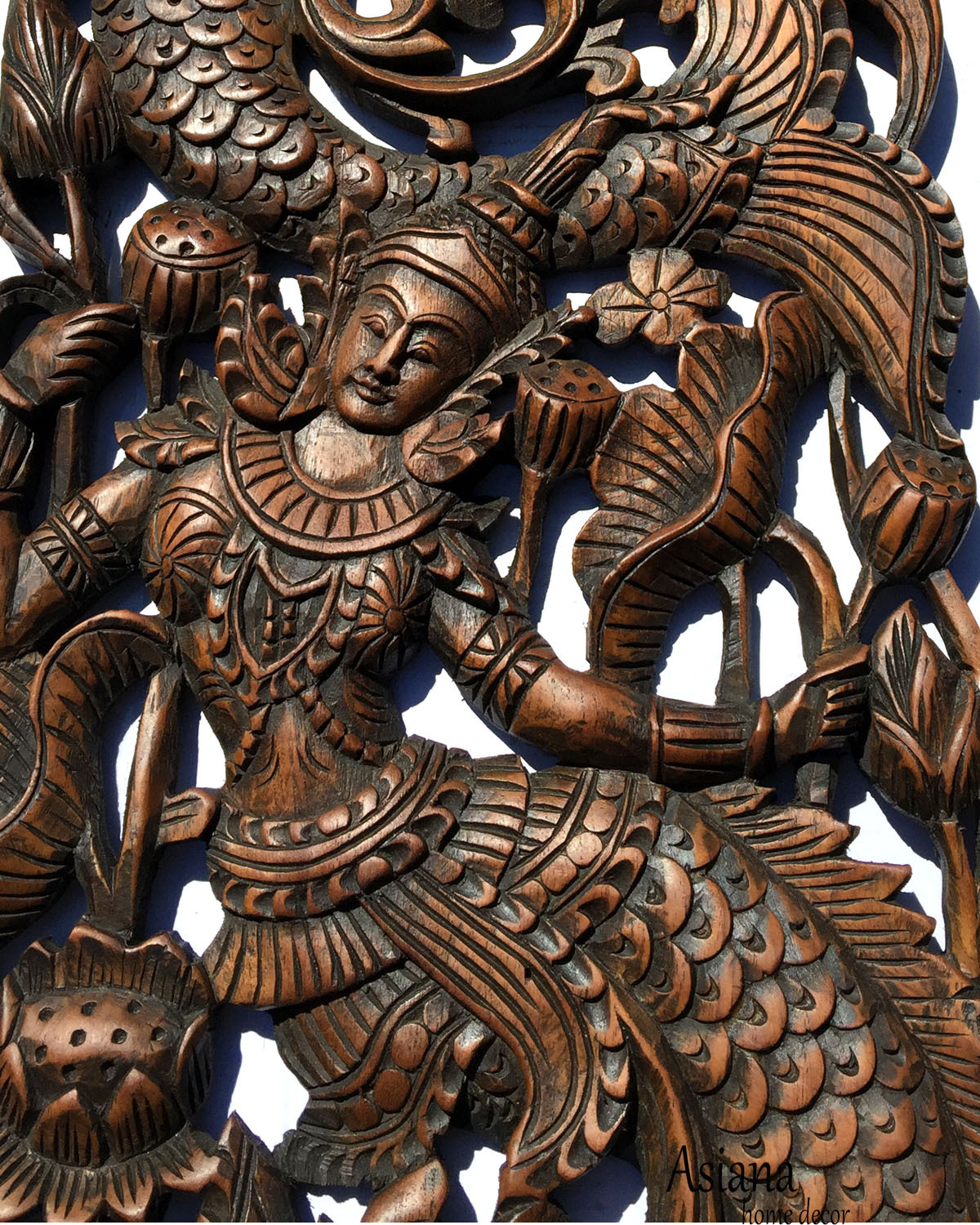 Asiana Home Decor Traditional Thai Figure Carved Wood Wall Panels Dark