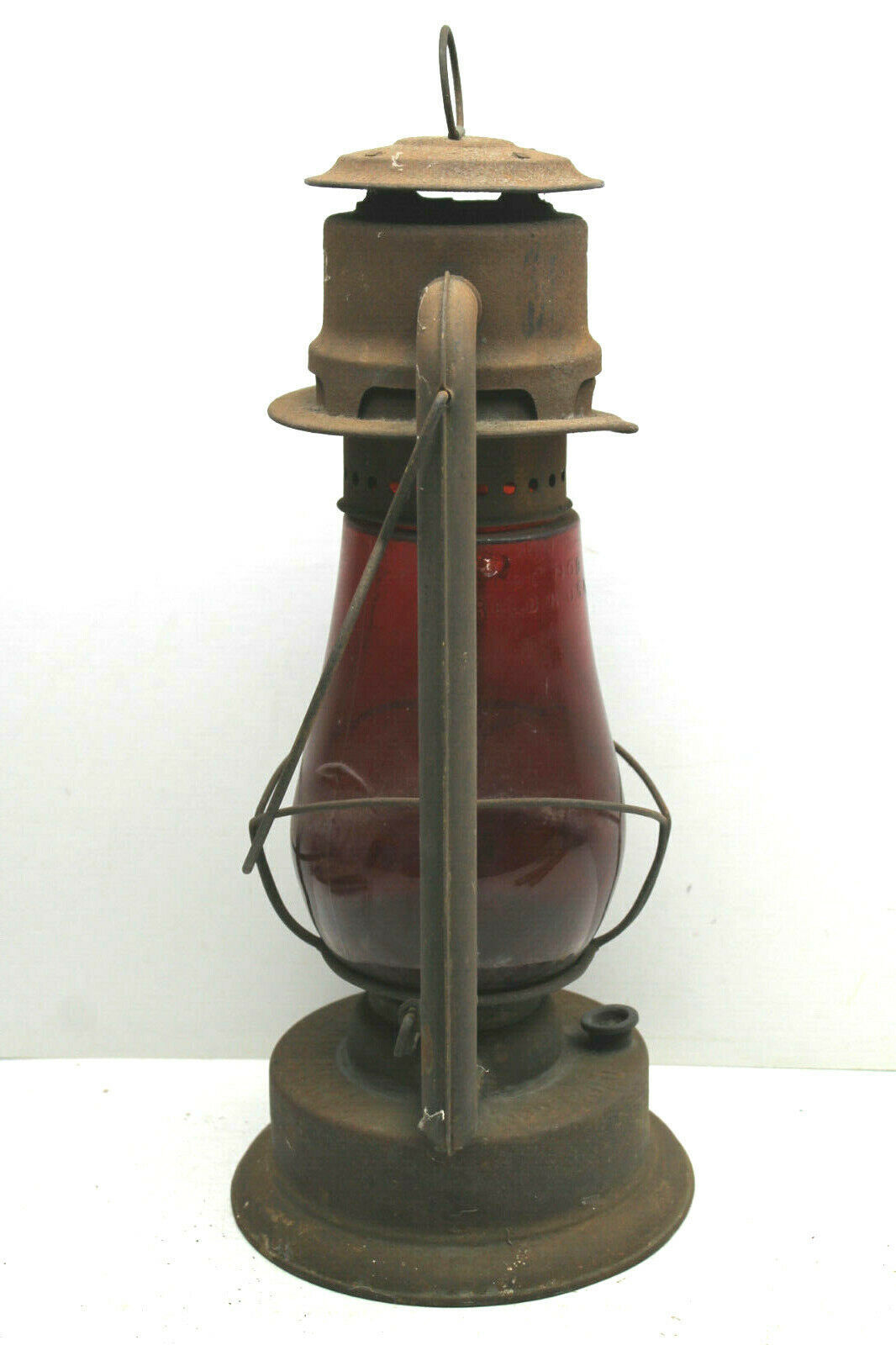 Antique C.T. Ham Mfg. Co. Kerosene Lantern Red Globe 14" Tall Rochester
