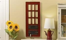 Red Door Wall Plaque with 4 Double Metal Hooks Rustic Hanging  30" High Country