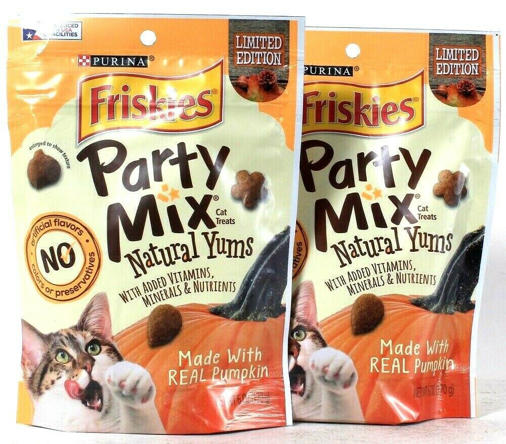 2 Purina 6 Oz Friskies Party Mix Limited Edition Natural Yums Pumpkin