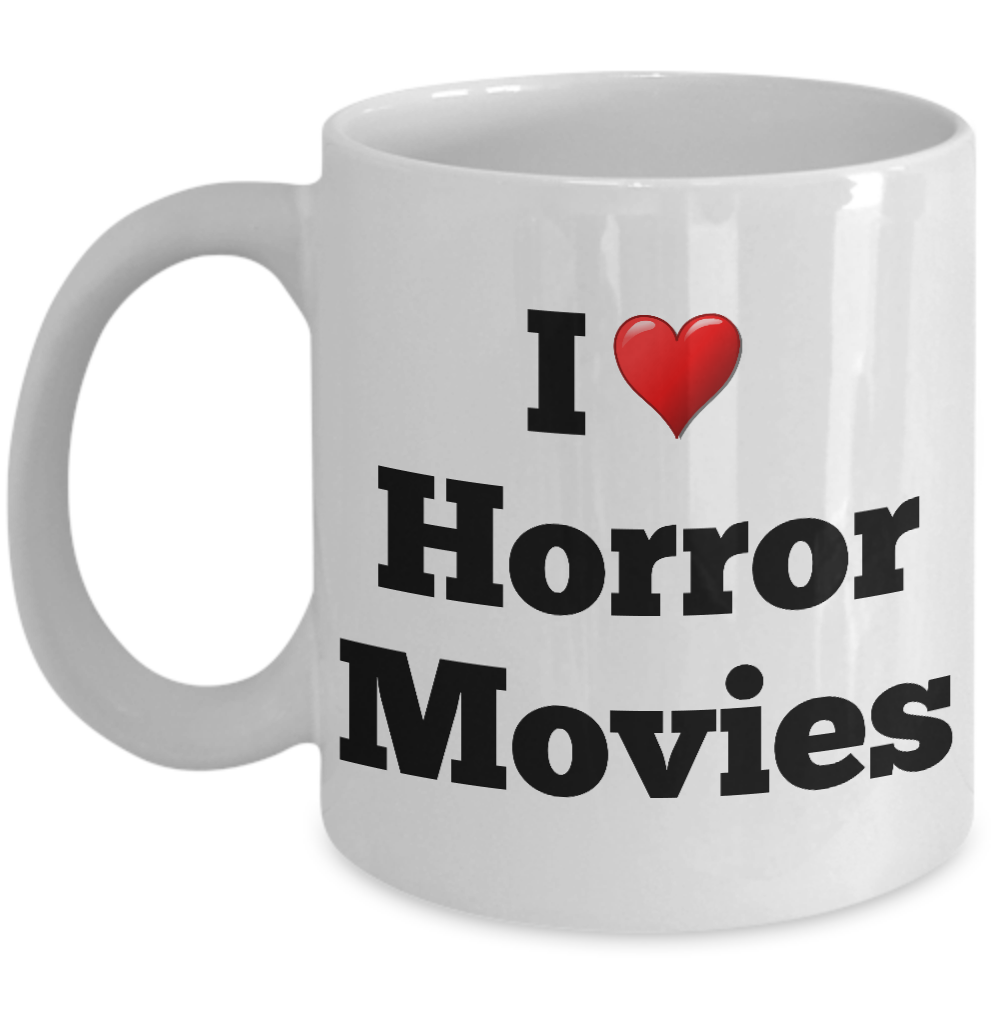Horror Movie Lover Mug \ I Love Horror Movies Novelty Gift, Ceramic Coffee Cup Mugs