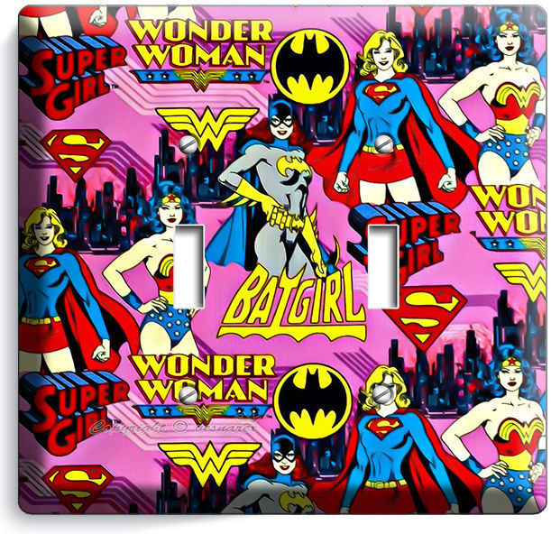 SUPERGIRL BATGIRL WONDER WOMAN GIRL BEDROOM DOUBLE LIGHT SWITCH WALL PLATE COVER