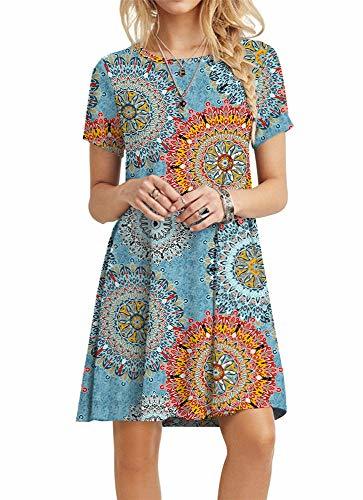 POPYOUNG Women's Summer Casual Tshirt Dresses Large, Floral Mixed Blue ...
