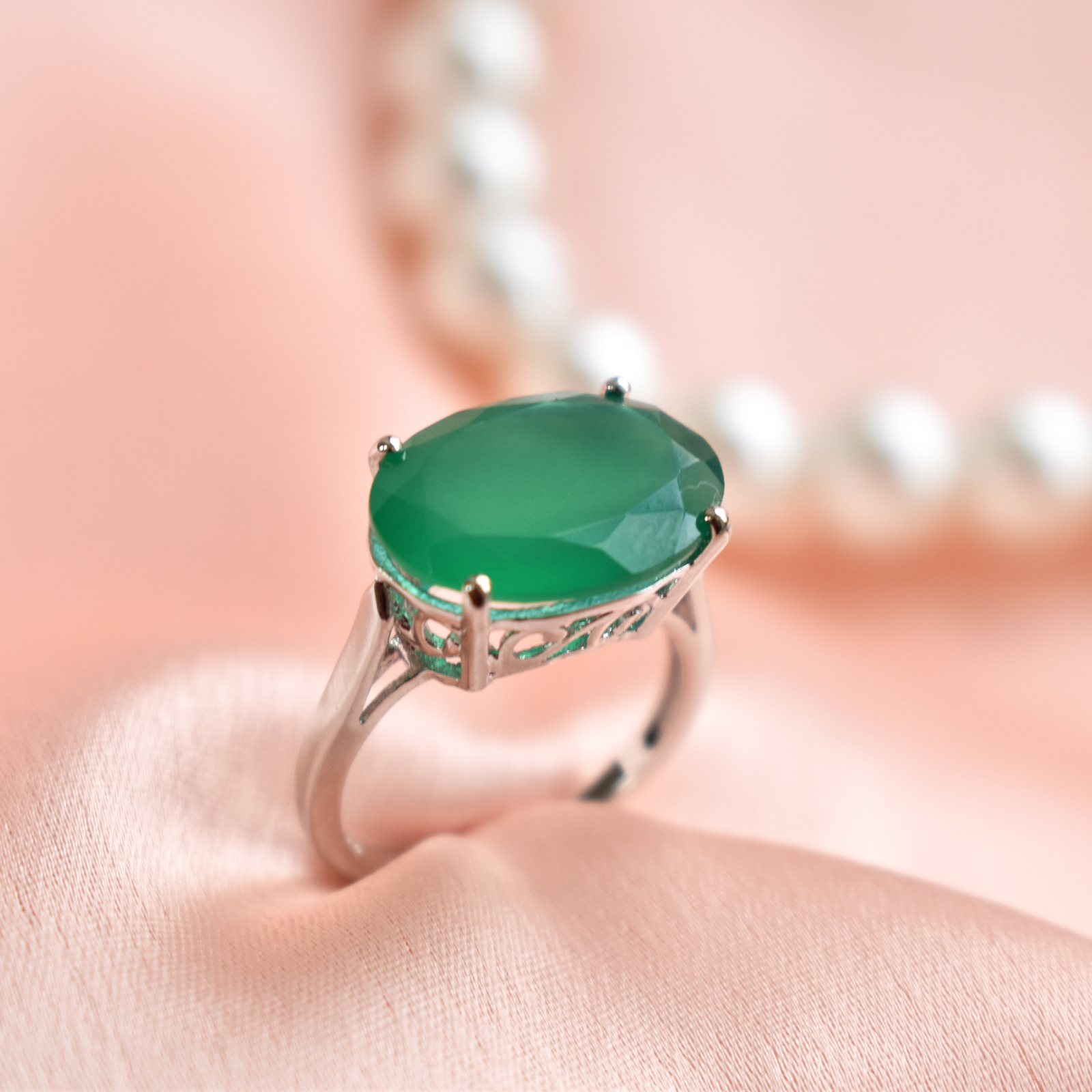 Primary image for Green Onyx Ring | 925 Sterling Silver Ring | Statement Ring | Cocktail Ring |