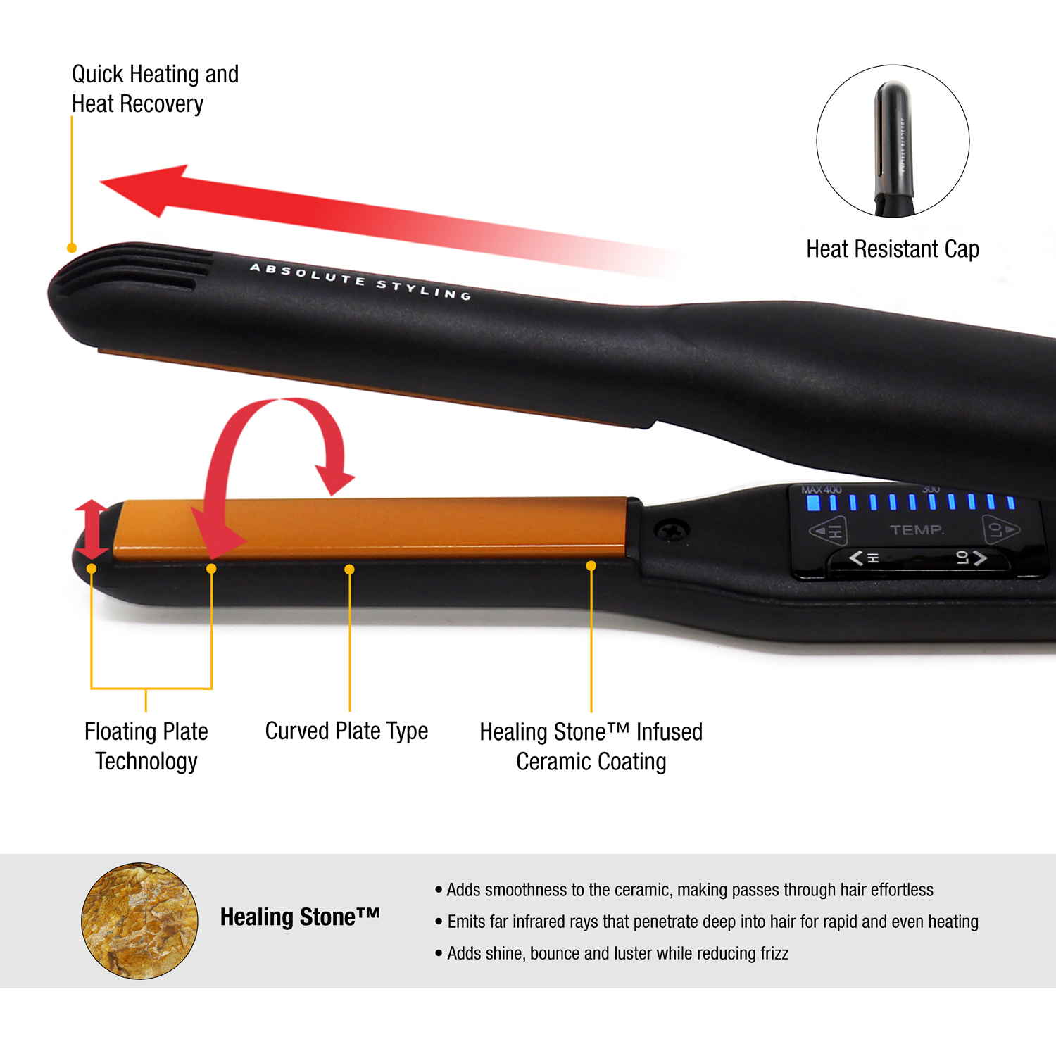 Glampalm Volumizing Iron 0.4" Crescent Ceramic Plate Hair Straightener Volumizer Curling