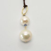 SOLID 18K YELLOW GOLD PENDANT WITH 2 WHITE FW PEARL AND SAPPHIRE MADE IN ITALY image 3
