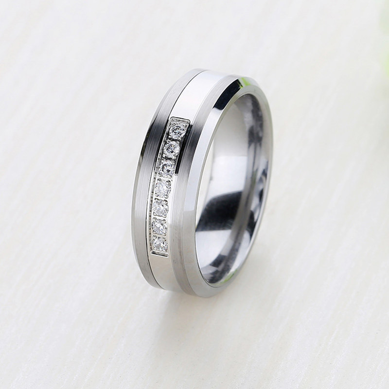 8 mm Tungsten Wedding Band With 7 CZ, Couples Ring, Men Tungsten Ring ...