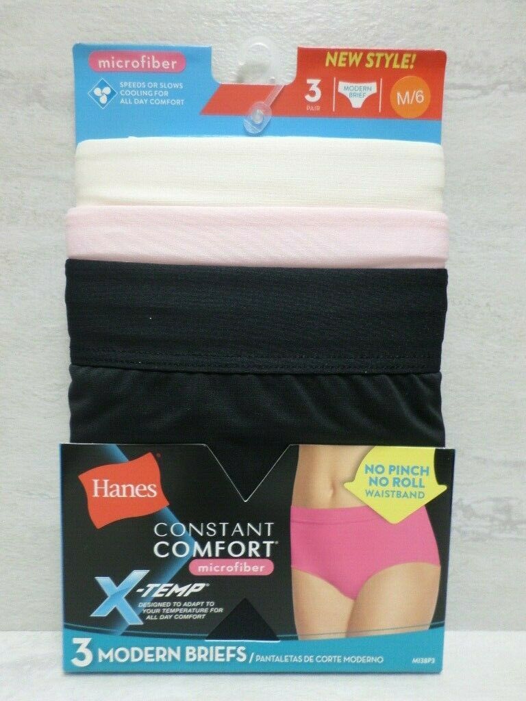 Hanes 3pk Women’s X-Temp Constant Comfort Microfiber Modern Brief Black/Pink 6/M