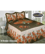 ALICIA FLOWERS BURGUNDY &amp; CHOCOLATE BEDSPREAD WITH ATTACHED RUFFLE 3 PCS... - $49.49