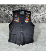 Leather Motorcycle Vest Sz 2XL Patches Pins Tie Up Side Eagles Flags Stu... - $46.74