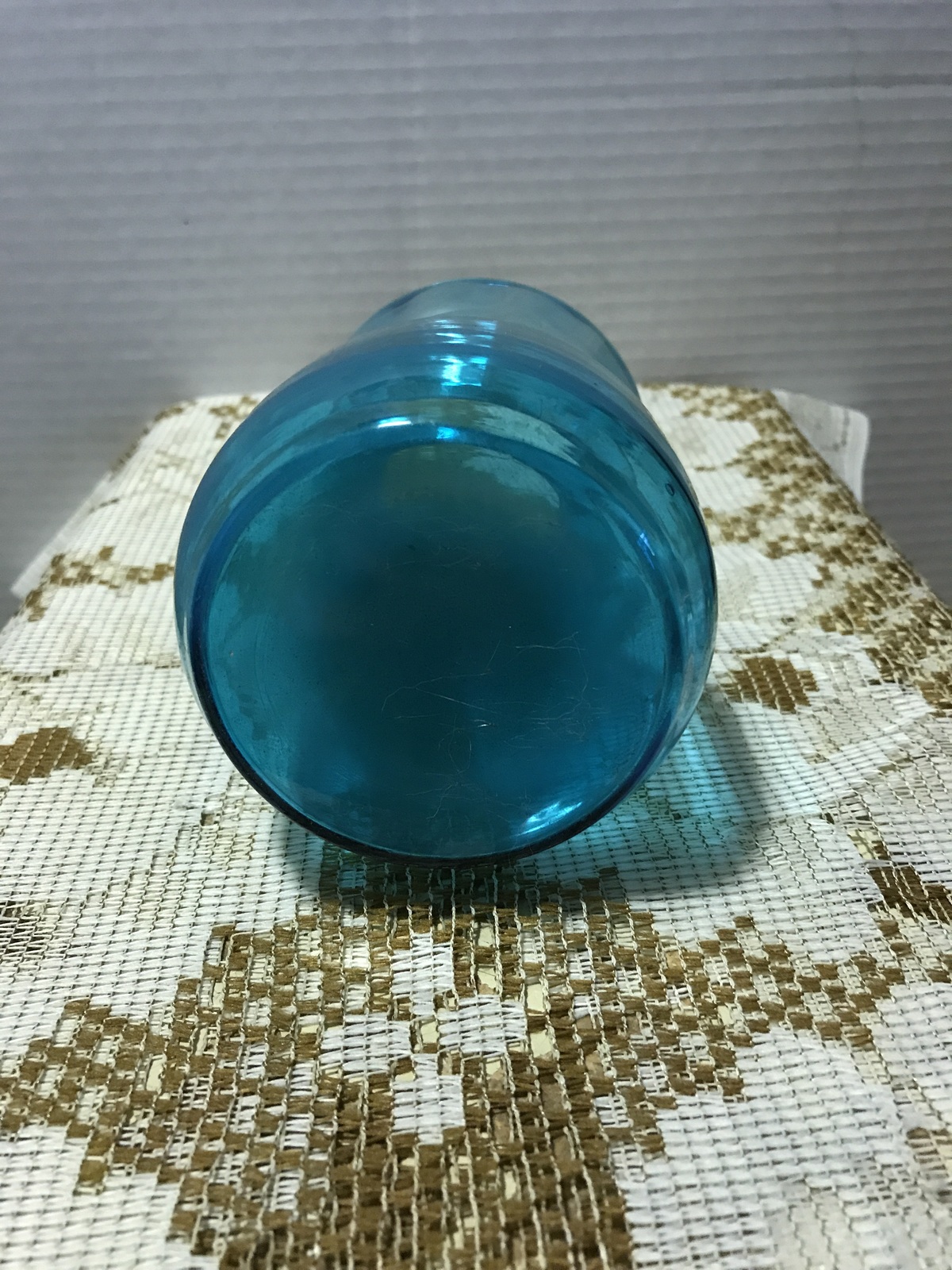Vintage Glass Blue Bulb Forcing Vase Hyacinth Vase Optic Rib Pattern