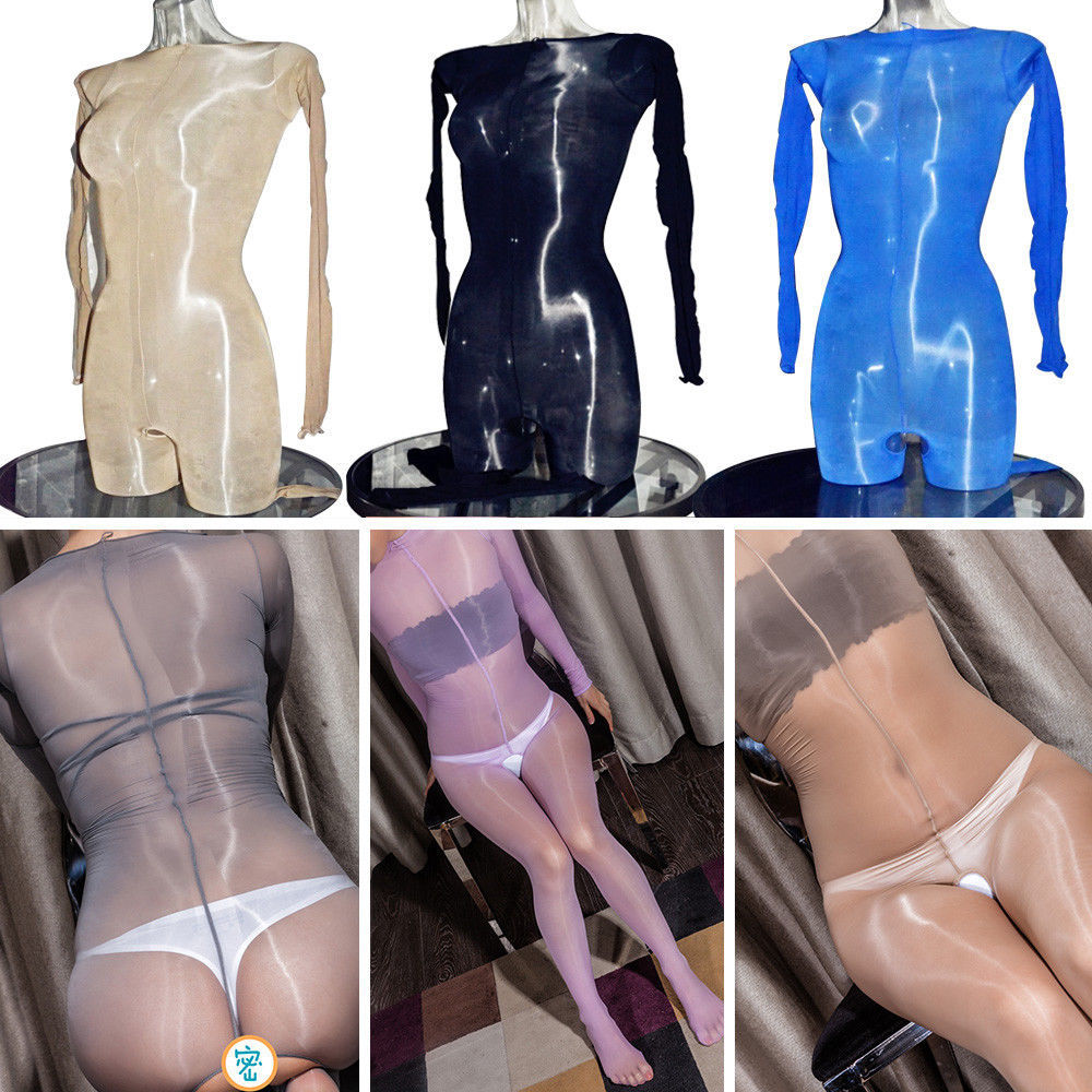 Plus Size Women 8D Super Shiny Glossy Bodysuit Sheer Nylon Bodystocking Jumpsuit - $19.04