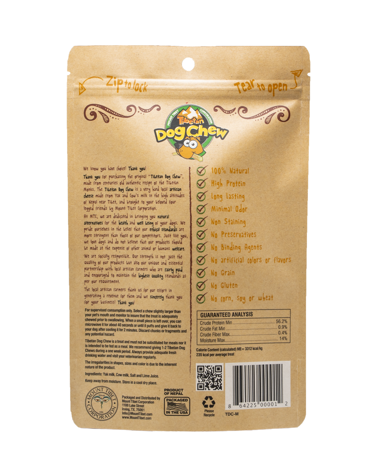 Himalayan Yak Cheese Dog Chews Medium Premium Grade A 1 Chew per pack 2.5oz - Dog Chews & Treats