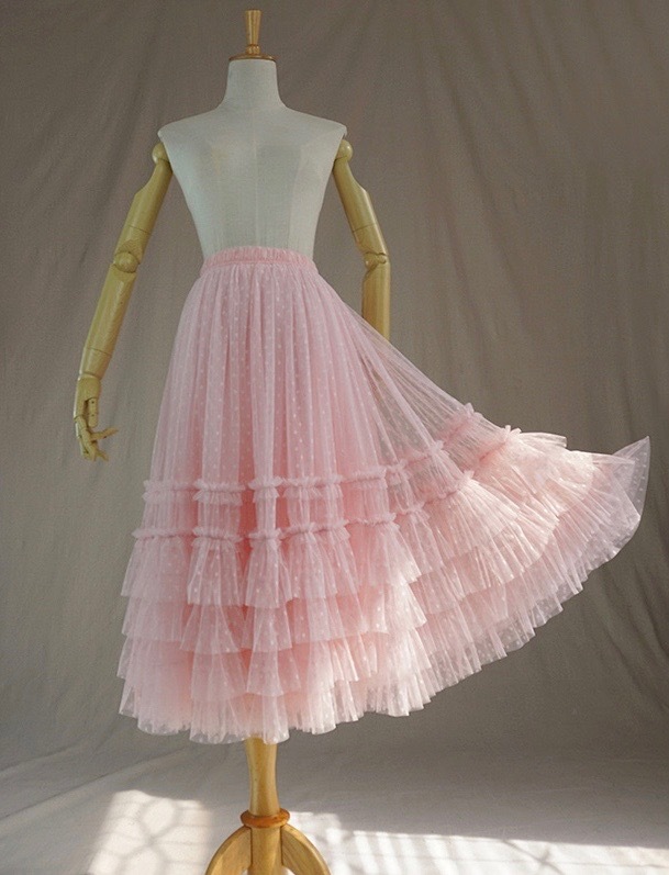 Pink Tiered Tulle Midi Skirt Pink Princess Tulle Tutu Midi Skirt Outfit Wedding