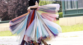 Rainbow Long Pleated Skirt Adult Rainbow Long Tulle Maxi Skirt Outfit Plus Size image 4