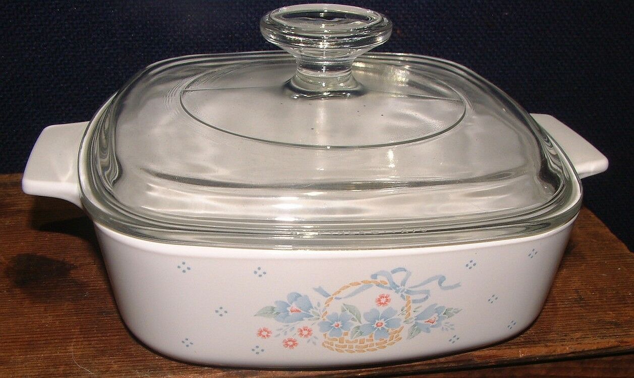 1988 Corning Ware Country Cornflower 2 Quart Square Casserole W/Lid A ...