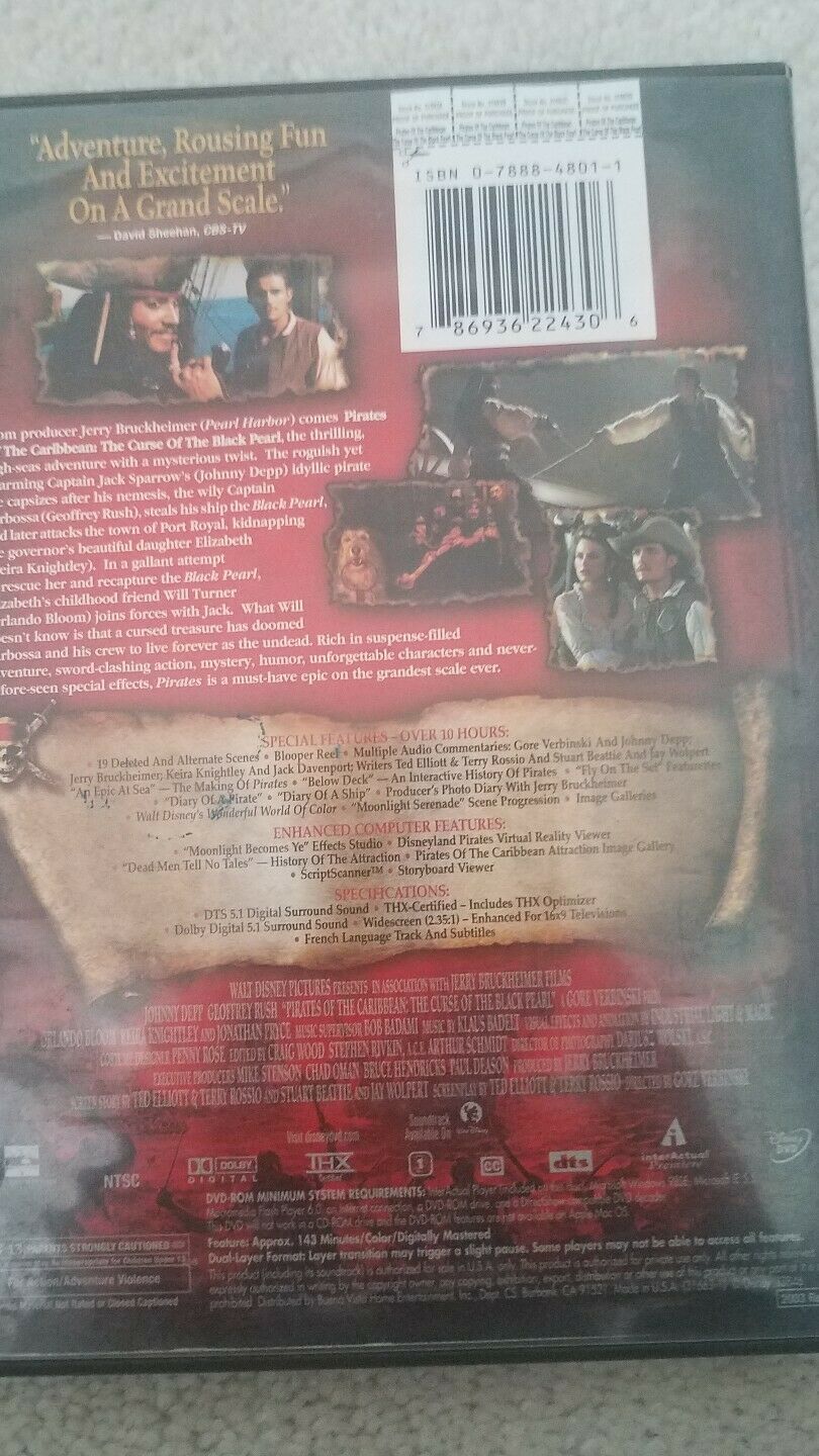 Pirates of the Caribbean Curse of the Black Pearl (DVD, 2003, 2-Disc ...