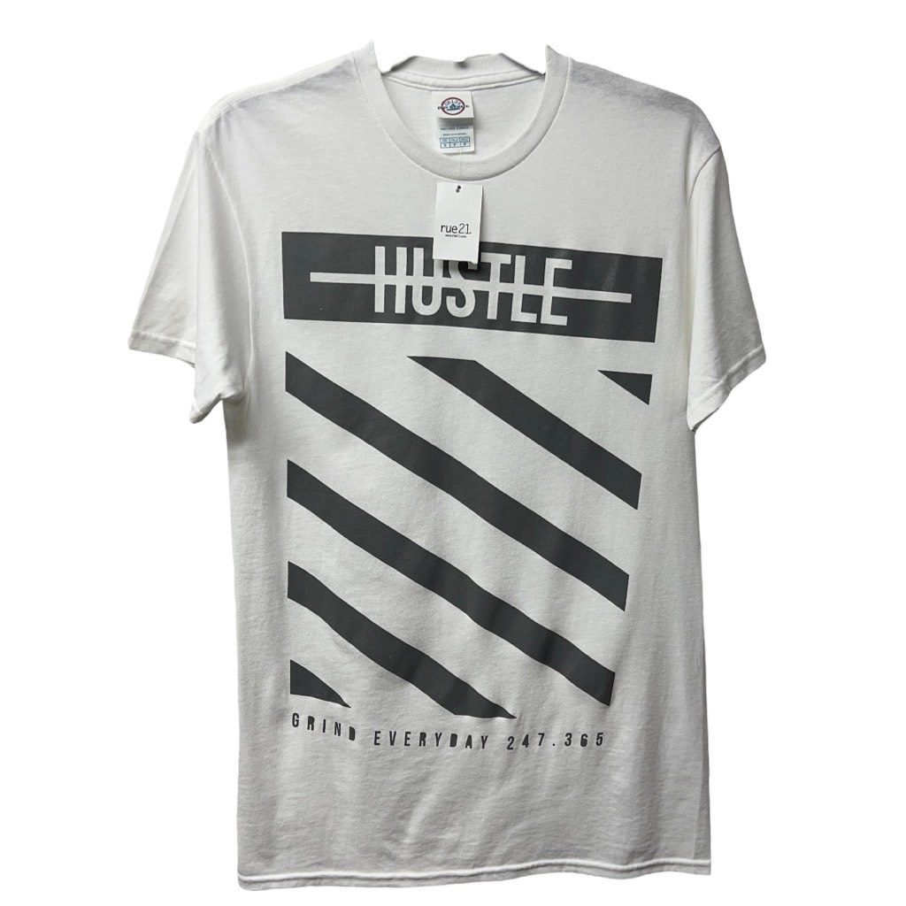 Hustle Mens Delta Apparel Graphic T-Shirt White Grind Everyday 247 365 S New