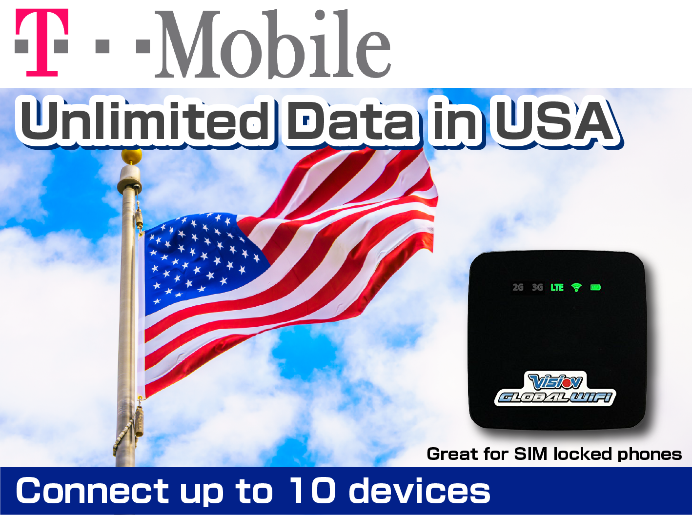 Tmobile Prepaid SIM Mobile Hotspot Rental Unlimited Data for America