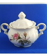Vintage Porcelain Floral Sugar Bowl With Two Handles Rose Flower Buds Le... - $19.50