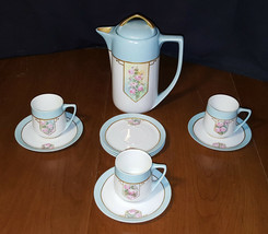 Rosenthal Selb Bavaria Donatello Tea Pot Set Hand Painted Pink Roses Blue White - $99.99