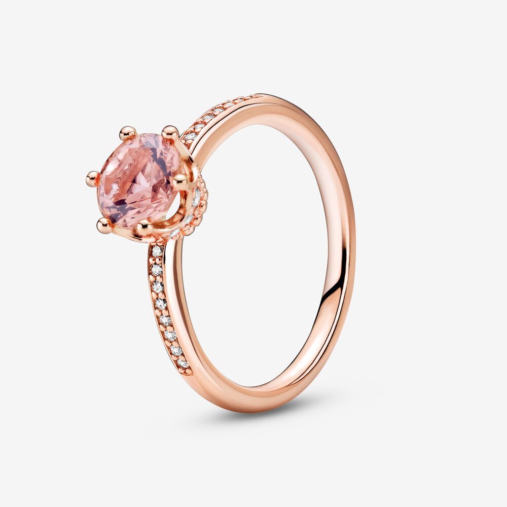 2021 New style 925 sterling silver rose gold Pink Sparkling Crown Solitaire Ring