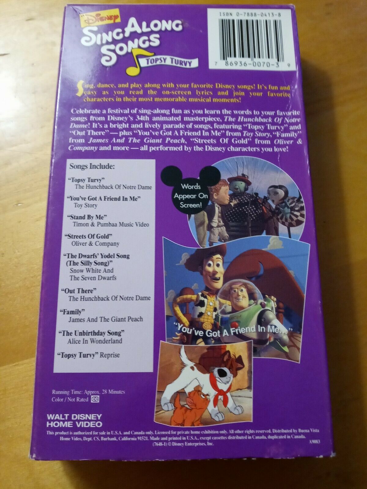 Sing Along Songs The Hunchback Of Notre Dame Topsy Turvy VHS Video 