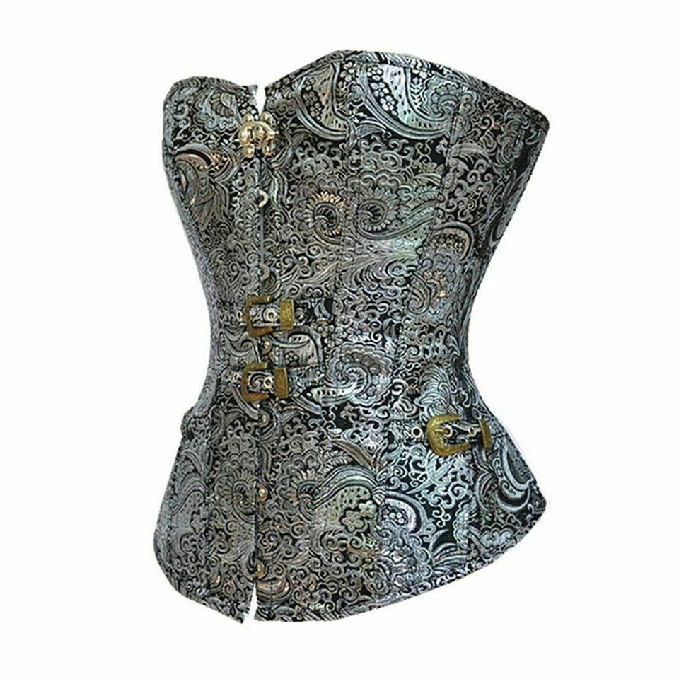 Women Overbust Punk Sexy Corset Silver Steampunk Retro Bustiers Modeling S-2XL