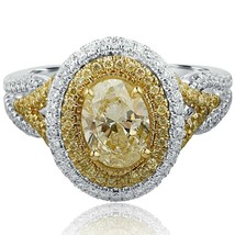 Pave Halo 1.71 TCW Light Yellow Oval Cut Diamond Engagement Ring 18k White Gold - $2,944.41