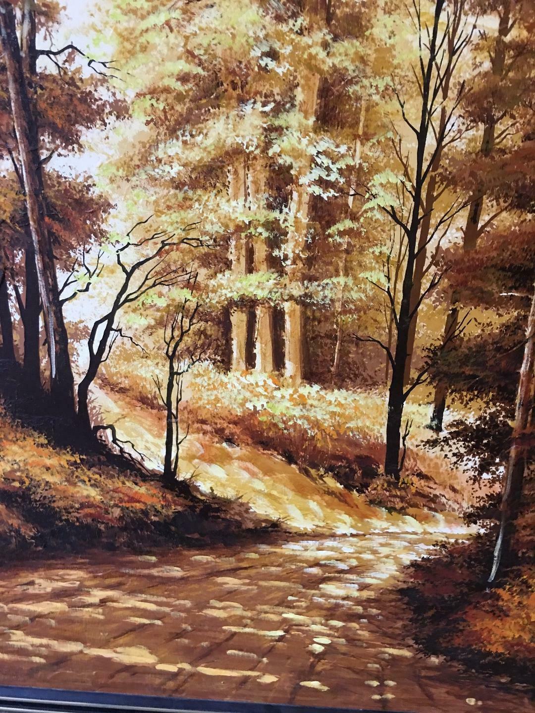 Large Oil Painting of Forest Woods Path by Canadian Artist Walter