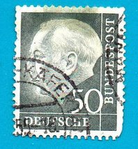 Used German Postage Stamp (1954) 50pf President Theodor Heuss Scott Cat#... - $2.93