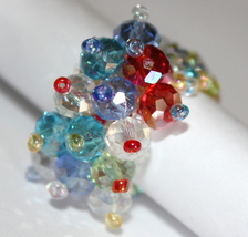 Multi Color Aurora Borealis Crystal Seed Bead One Size Stretch Ring 7-10 - $9.95