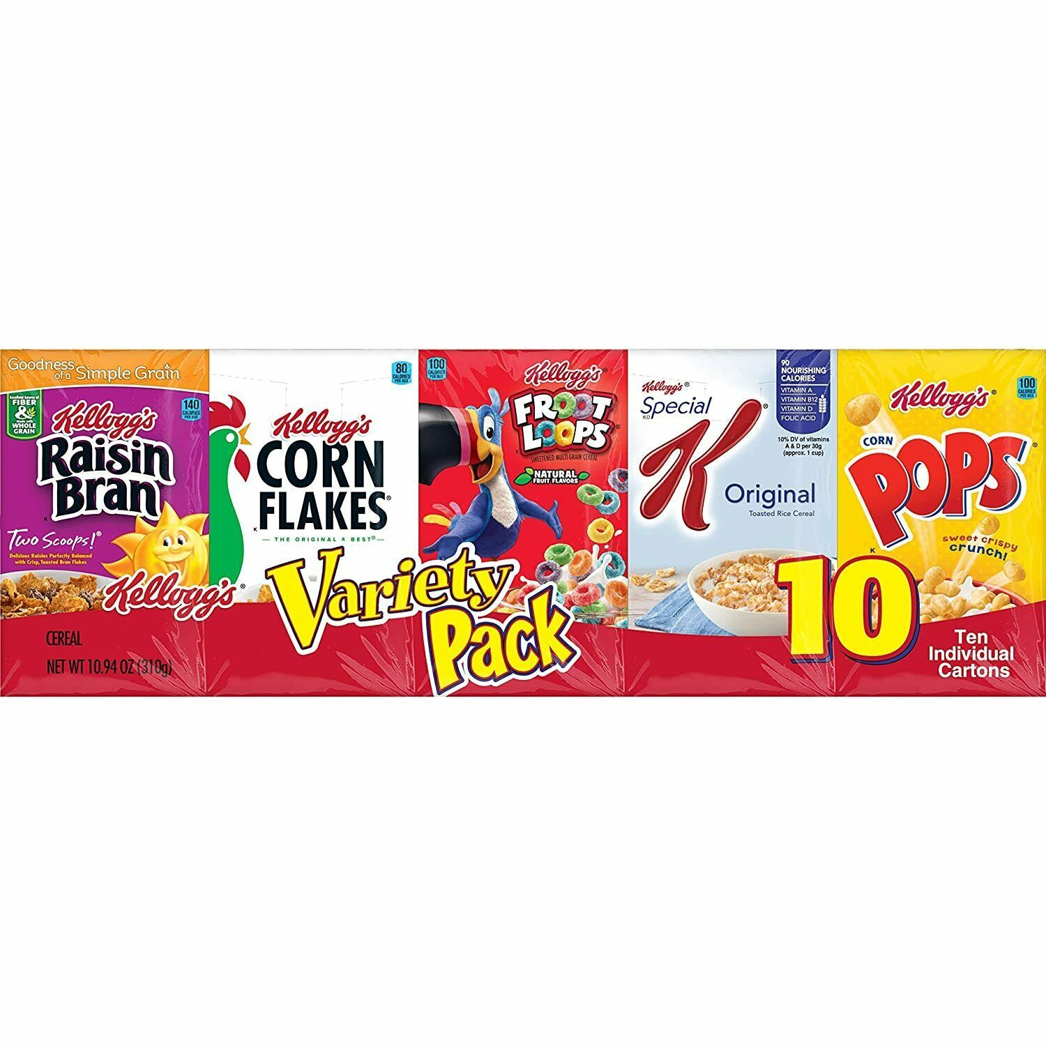 Kelloggs Assorted Variety Pack Cereal 10 count Fruit Loops Rice ...