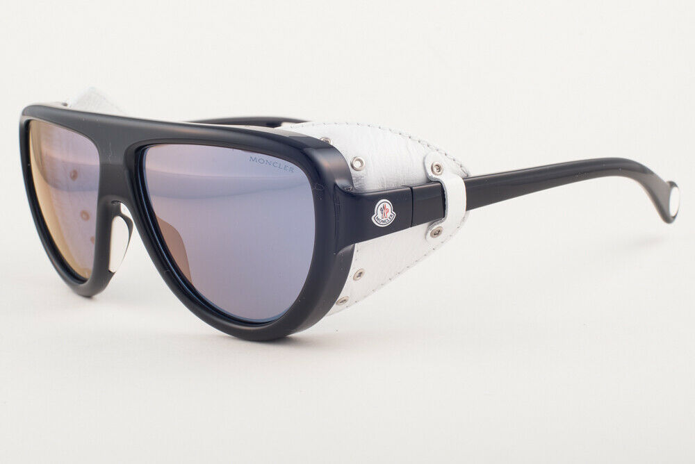 Moncler ML0089 01C Black White Leather / Gray Mirror Sunglasses ML 89 01C 57mm