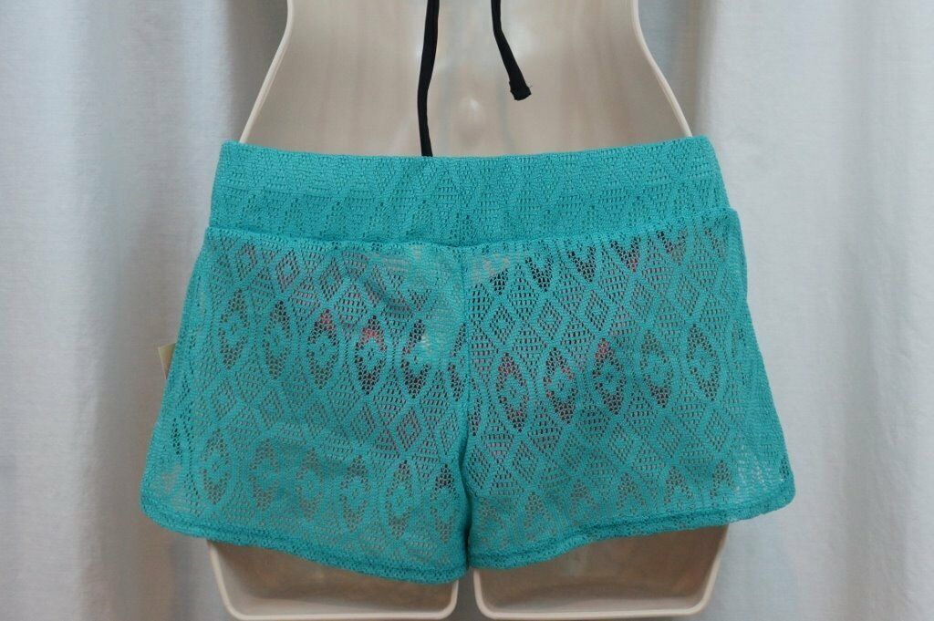 Miken Swim Cover Shorts Sz S Ceramic Green Net Elastic Band Beach Cover