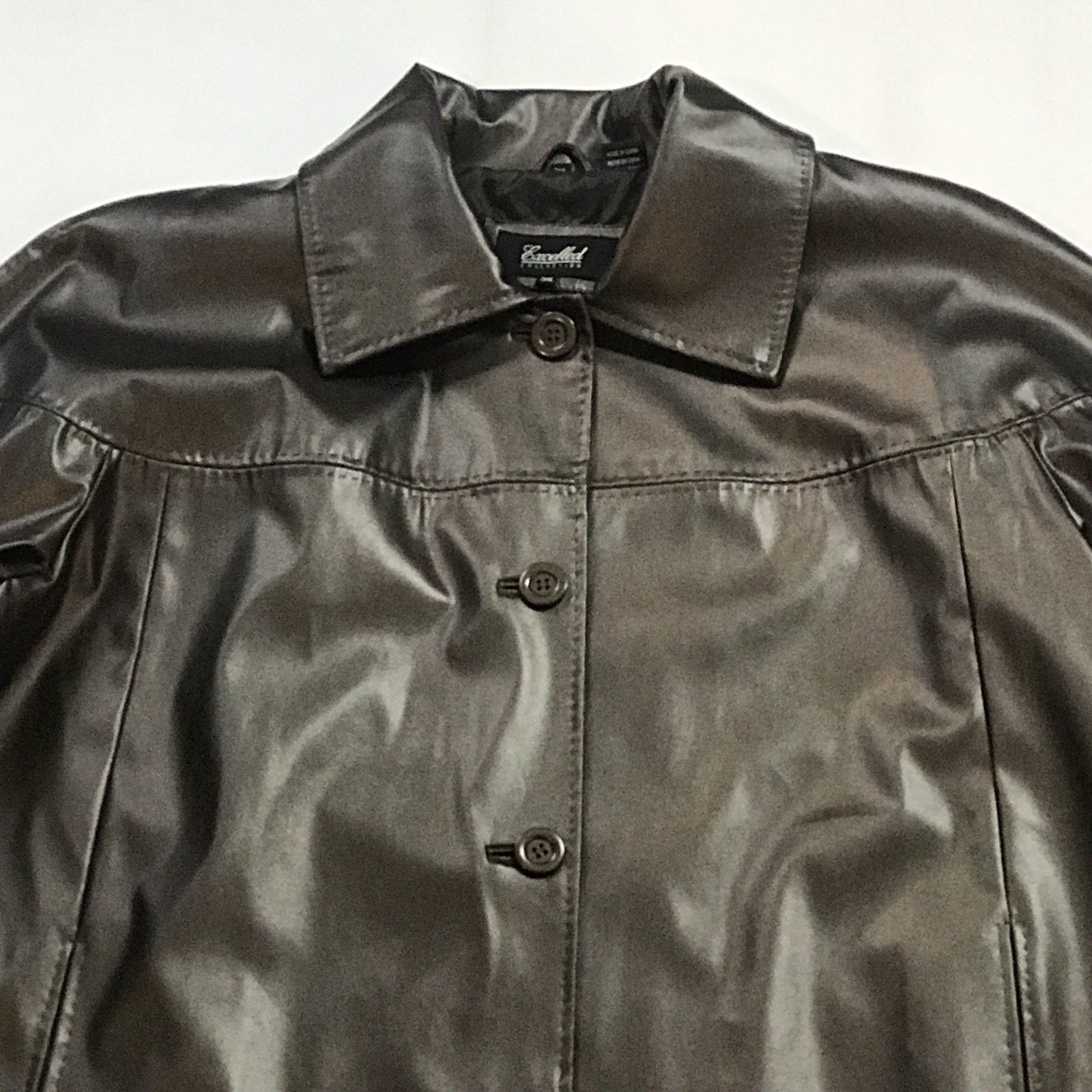 Excelled Collection Brown Faux Leather Button Up Jacket Women’s Plus ...