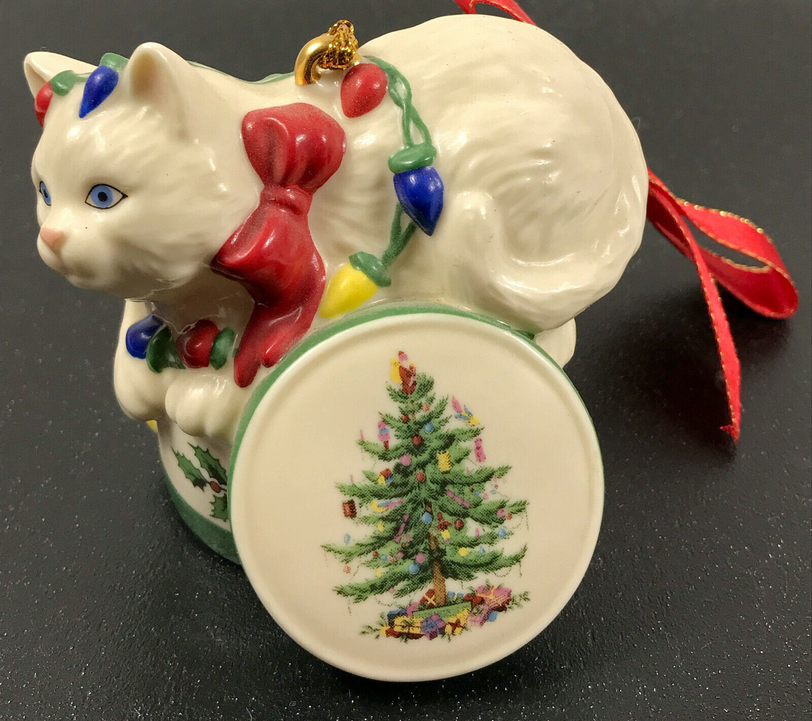 Primary image for Vintage Signed Spode Cat ceramic porcelain Christmas ornament White Kitten