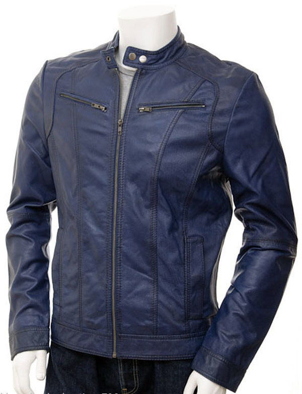 Handmade Men Navy Blue Leather Jackets Soft Lambskin Biker ... (600 x 784 Pixel)