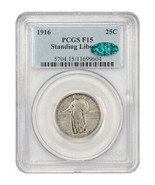 1916 Standing Liberty 25c PCGS/CAC F15 - Famous Key Date - Famous Key Date - £6,190.81 GBP