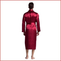 Black Gray And Wine Men's Long Sleeve Belt Tie Faux Silk Satin Bathrobe  image 5