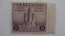 Old Century of Progress Chicago Purple Vintage USA Mint Hinged 3 Cent Stamp - $11.18
