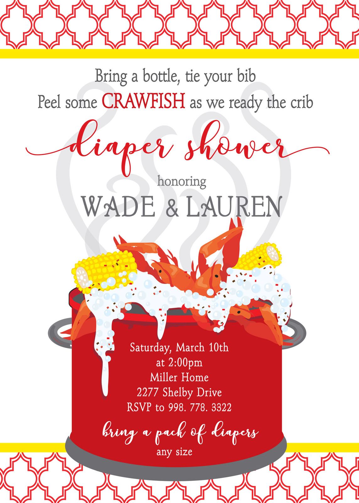 Crawfish Boil Invitation Diaper Shower Seafood Boil printable digital 