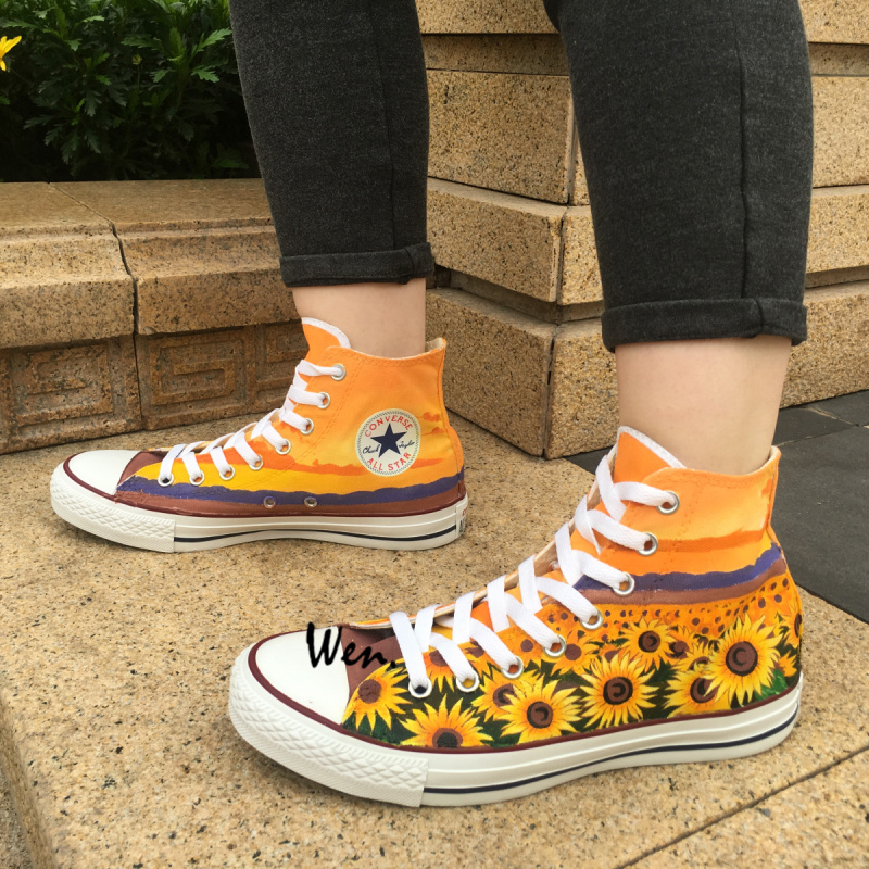 Sneakers Sunflower Floral Design Converse All Star Hand Painted Canvas Shoes