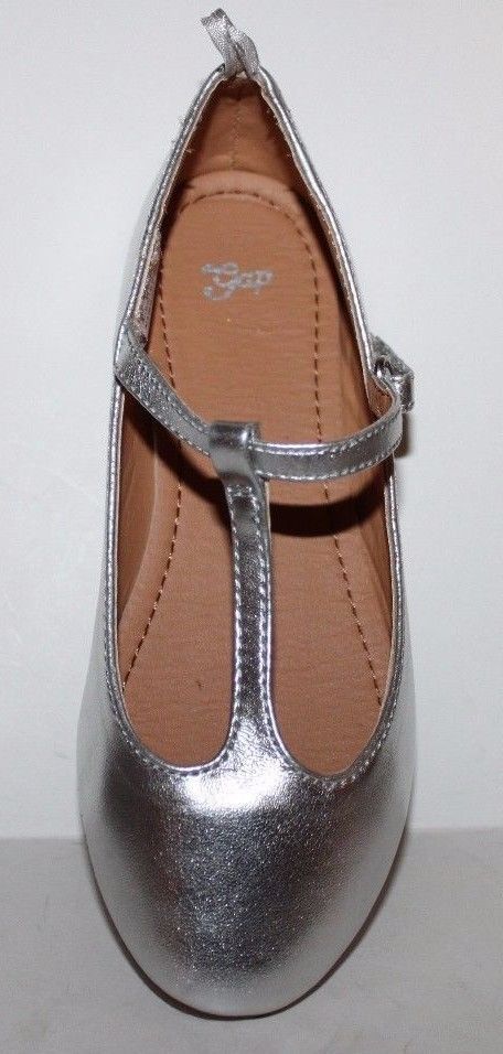 Gap Kids NWOB Girls Metallic Silver T Strap Flats Shoes