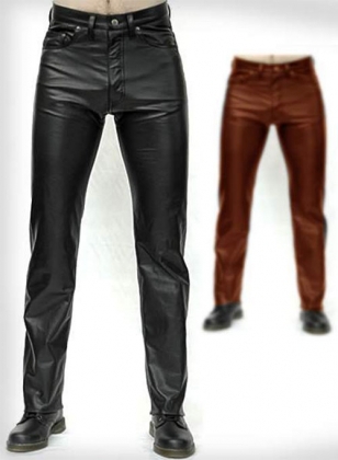 Leather Pants With Leather Lining Black Colour Mono ectric, Men Wasit Belted Pan